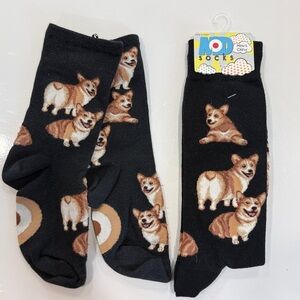 NWT Corgi Butt Strut Socks Crew Length and 1 ankle Corgi Socks Gently Used